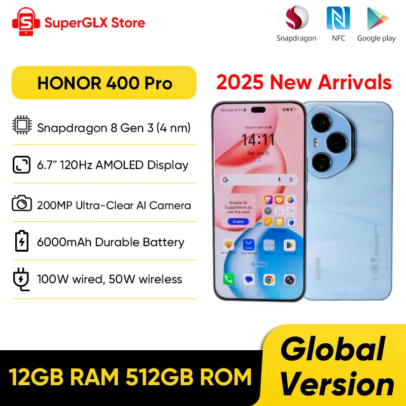 Global Version HONOR 400 Pro 5G Smartphone 6.7"120Hz AMOLED Display Snapdragon 8 Gen 3 6000mAh 200MP Camera 100W SuperCharge NFC listed by on AliExpress