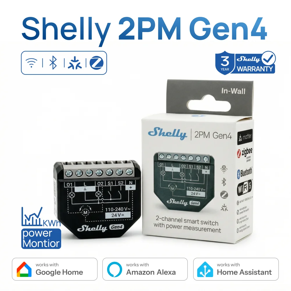 Shelly 2PM Gen4 Zigbee 2 Channel Smart Switch Matter Control Curtains Nlinds Power Metering Compatible Alexa Homekit Google Home listed by on AliExpress
