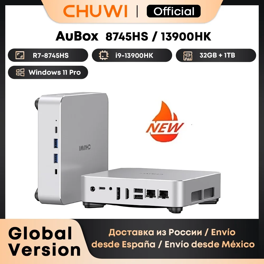 CHUWI AuBox Mini PC R7-8745HS / i9-13900HK 16GB/32GB DDR4 512GB/1TB SSD Windows 11 Pro WiFi 6 BT 5.2 Extend M.2 1T*2 Desktop listed by on AliExpress