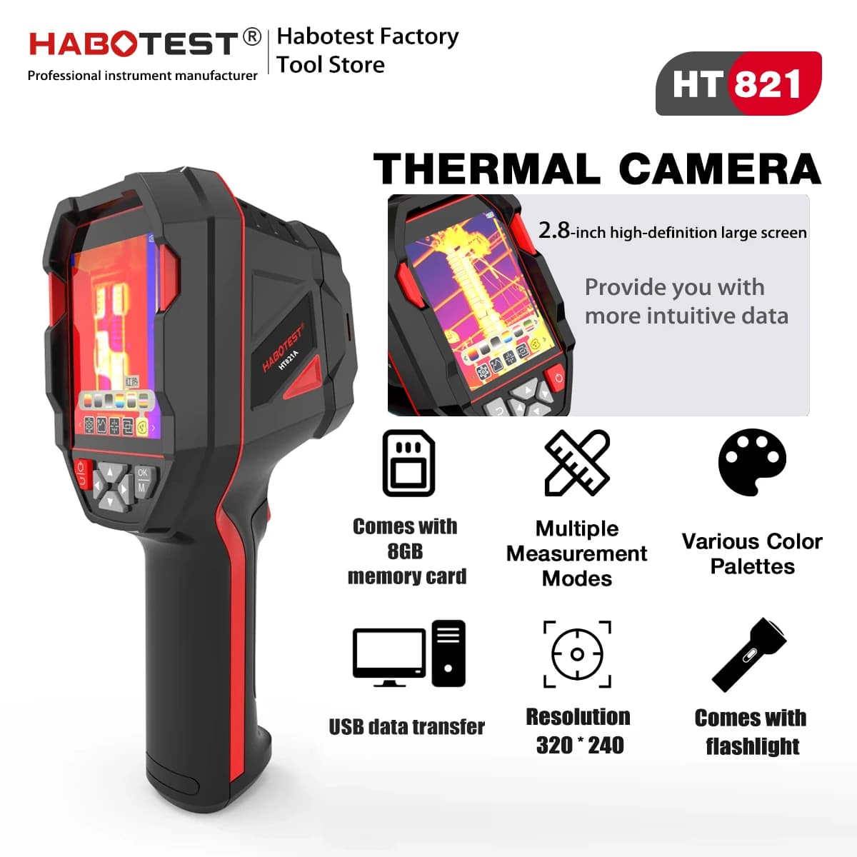 HABOTEST HT821A rechargeable thermal imaging camera -20 ℃~550 ℃ waterproof, dustproof, and anti drop handheld thermal imaging listed by on AliExpress