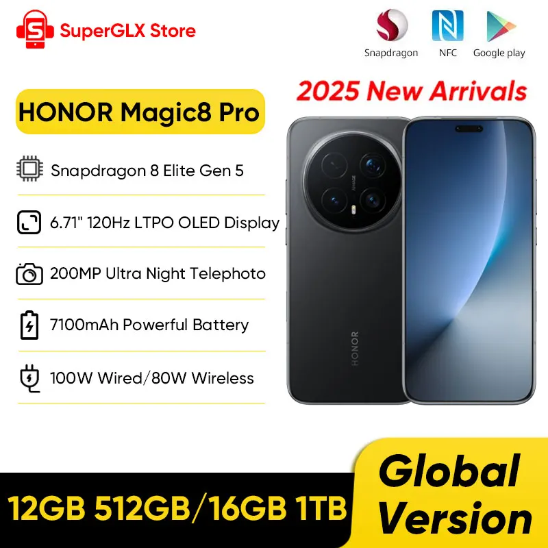 HONOR Magic8 Pro Global Version 5G AI Smartphone Snapdragon 8 Elite Gen 5 6.71''120Hz OLED Screen 200MP Cameras 100W SuperCharge listed by on AliExpress